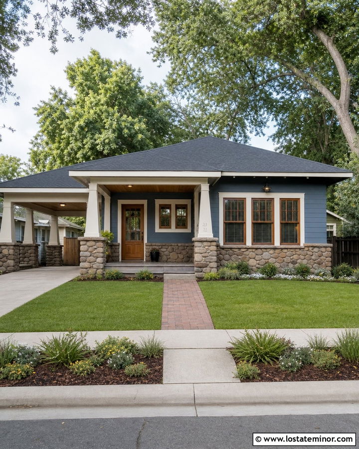 Stone Bungalow With Single Car Carport - 30 Stone House Design With Carport Ideas