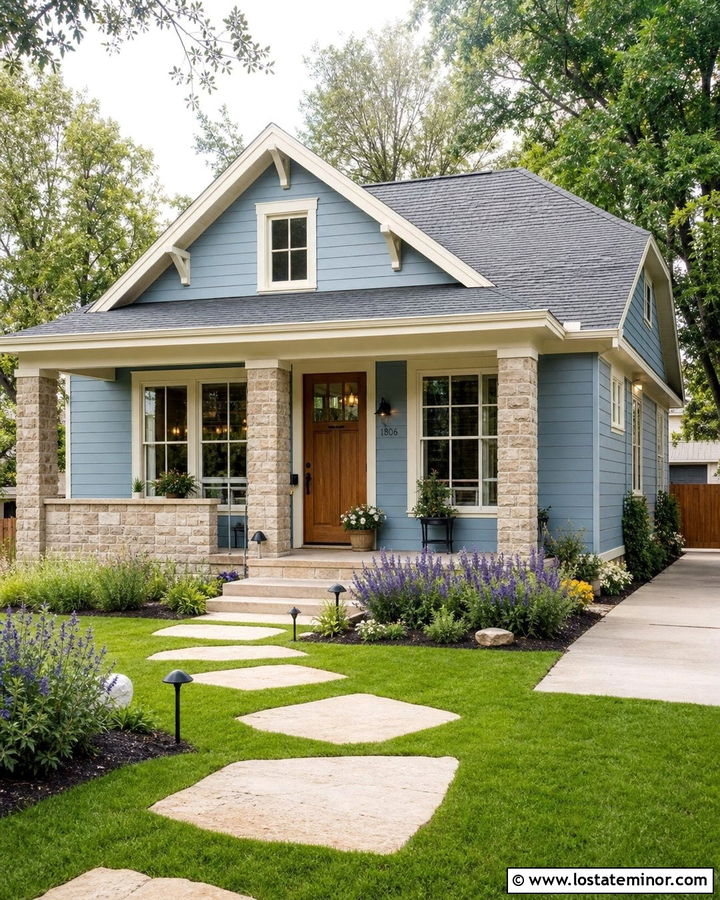 Stone Bungalow With Stepping Stone Walkway - 30 Stone House Design With Walkway Ideas