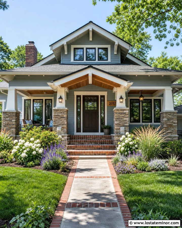 Stone Bungalow With Wood Number Sign - 30 Stone House Design With House Numbers Ideas