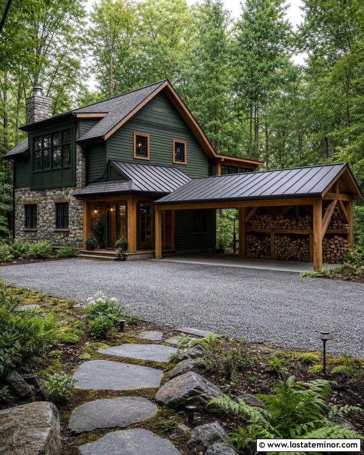 Stone Cabin With Lean To Carport - 30 Stone House Design With Carport Ideas