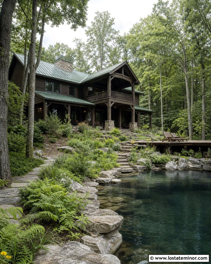 Stone Cabin With Natural Swimming Pool - 30 Stone House Design With Swimming Pool Ideas