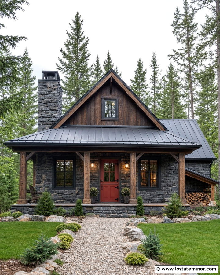 Stone Cabin With Red Dutch Door - 30 Stone House Design With Dutch Door Ideas