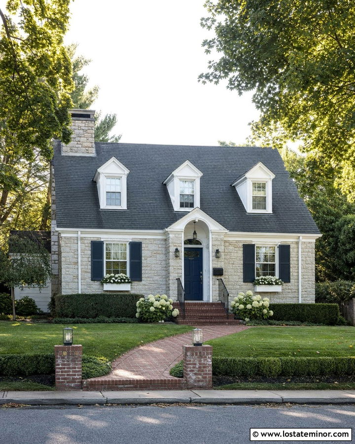 Stone Cape Cod House With Brick Steps - 30 Stone House Design With Brick Accents Ideas