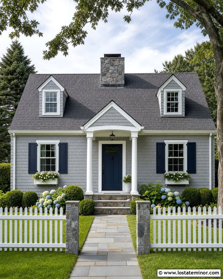 Stone Cape Cod House With Portico - 30 Stone House Design With Portico Ideas