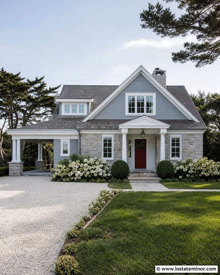 Stone Cape Cod House With Shingled Carport - 30 Stone House Design With Carport Ideas