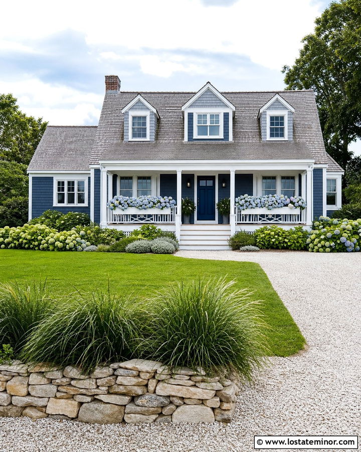 Stone Cape Cod House With White Railings - 30 Stone House Design With Railings Ideas