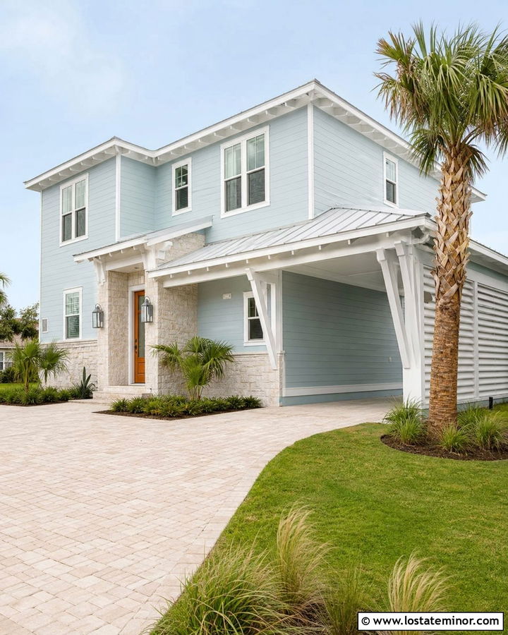 Stone Coastal House With Open Carport - 30 Stone House Design With Carport Ideas