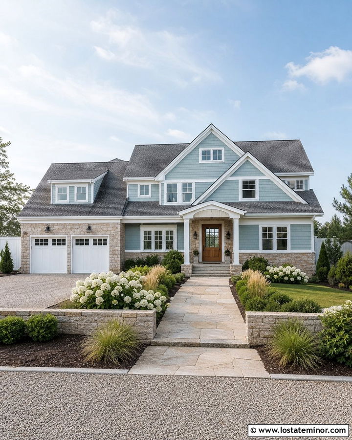 Stone Coastal House With Shell Stone Walkway - 30 Stone House Design With Walkway Ideas