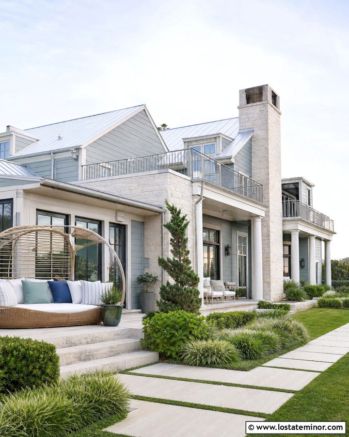 Stone Coastal House With Wicker Daybed - 30 Stone House Design With Daybed Ideas