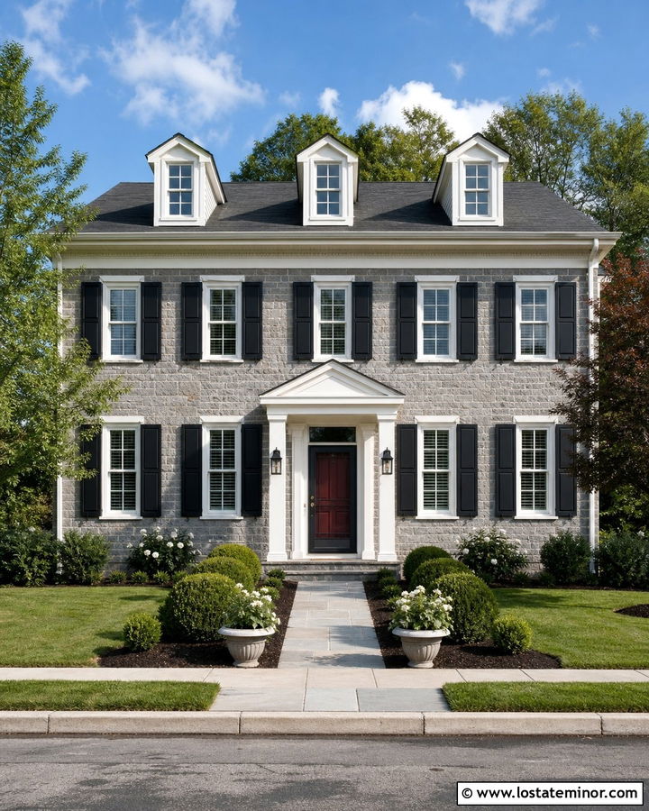 Stone Colonial House With Black Screen Door - 30 Stone House Design With Screen Door Ideas