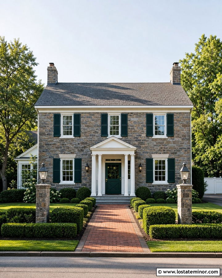 Stone Colonial House With Dark Green Dutch Door - 30 Stone House Design With Dutch Door Ideas