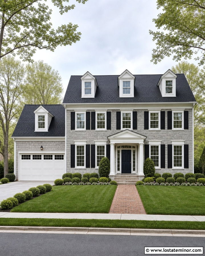 Stone Colonial House With Paneled Garage Door - 30 Stone House Design With Garage Door Ideas