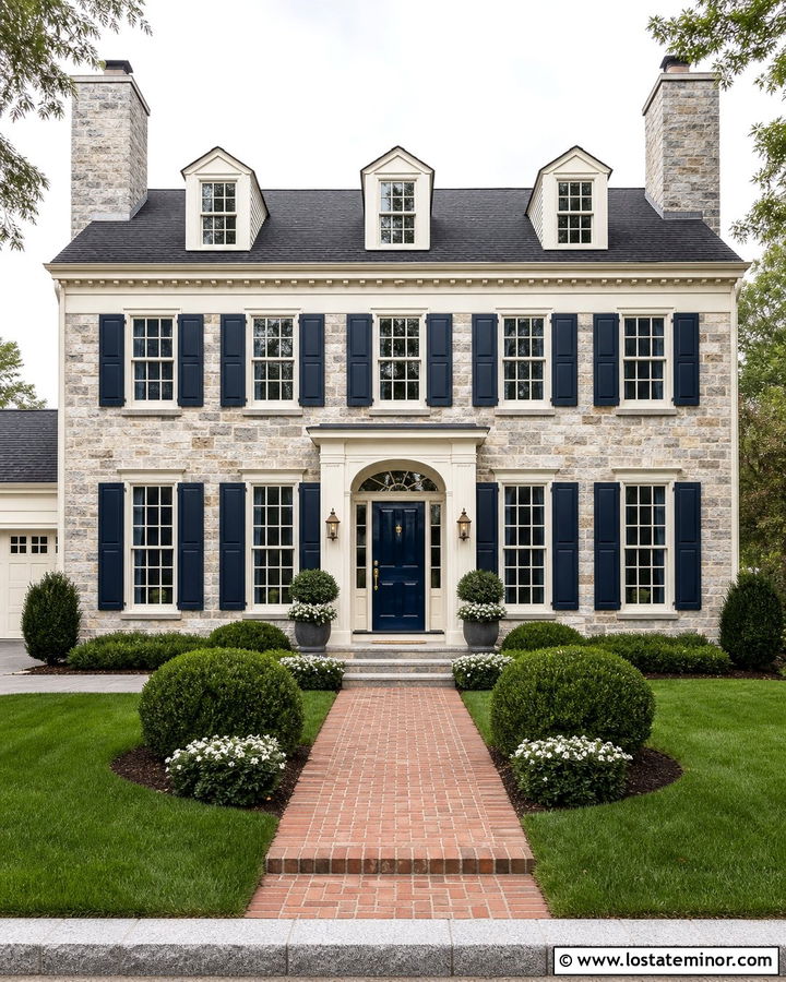 Stone Colonial House With Paneled Shutters - 30 Stone House Design With Shutters Ideas