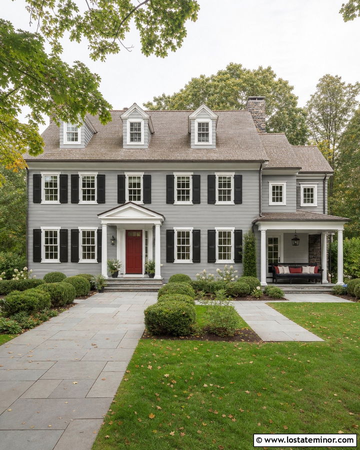 Stone Colonial House With Side Porch Daybed - 30 Stone House Design With Daybed Ideas