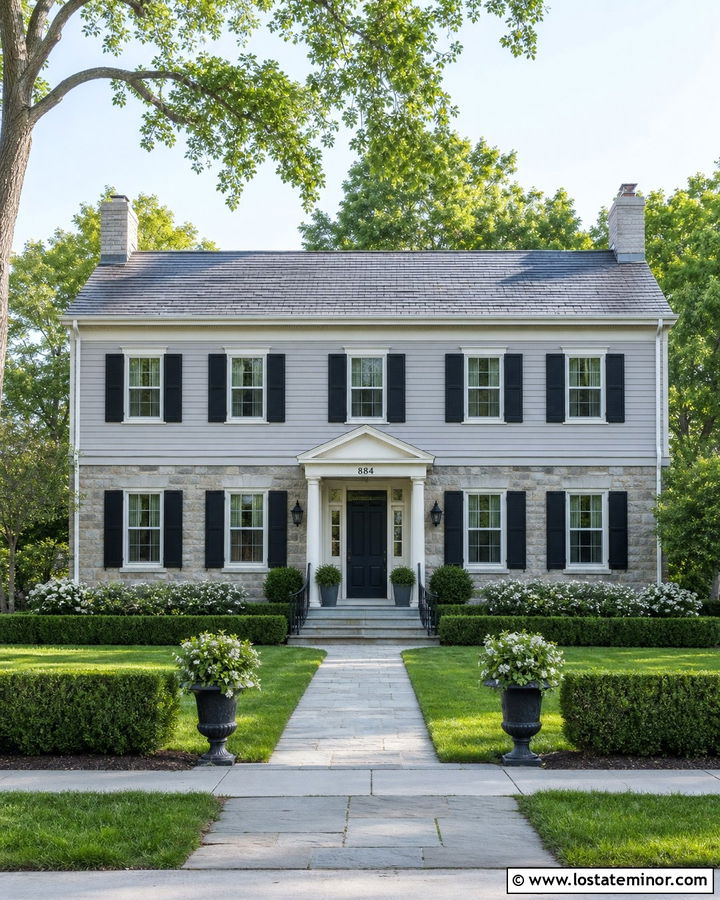 Stone Colonial House With Traditional Numbers - 30 Stone House Design With House Numbers Ideas