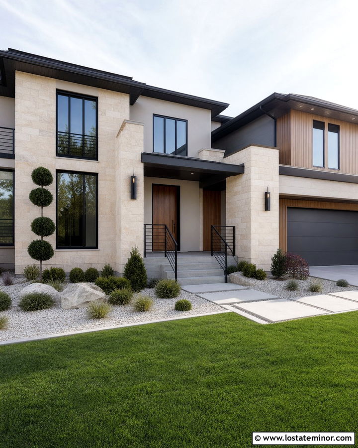 Stone Contemporary House With Aluminum Railings - 30 Stone House Design With Railings Ideas