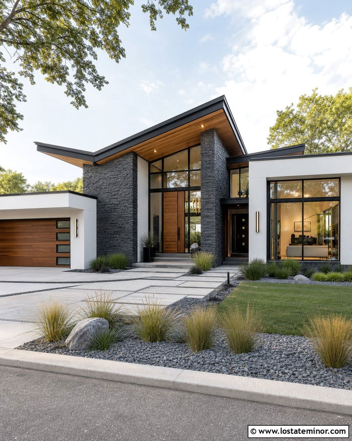Stone Contemporary House With Butterfly Roof - 30 Stone House Design With Roof Ideas
