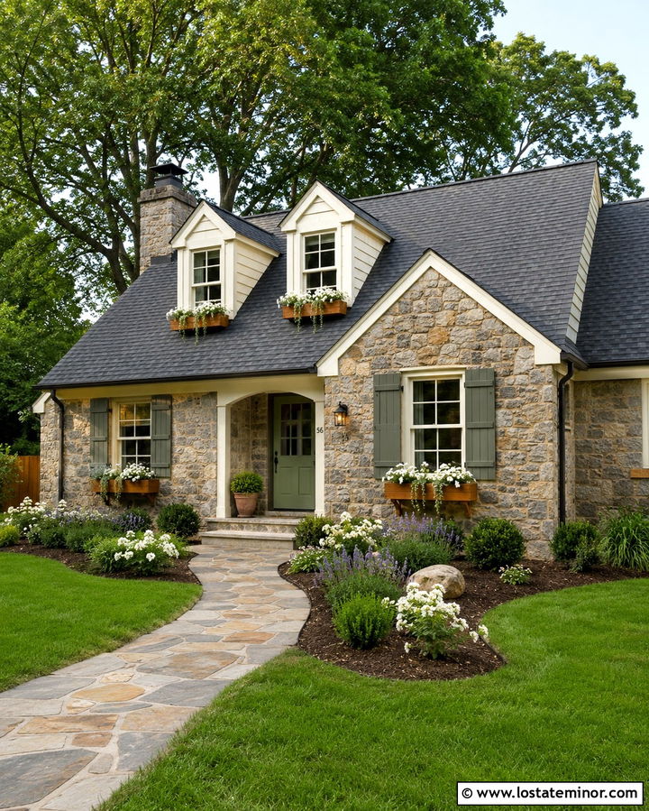 Stone Cottage With Cedar Window Boxes - 30 Stone House Design With Window Boxes Ideas