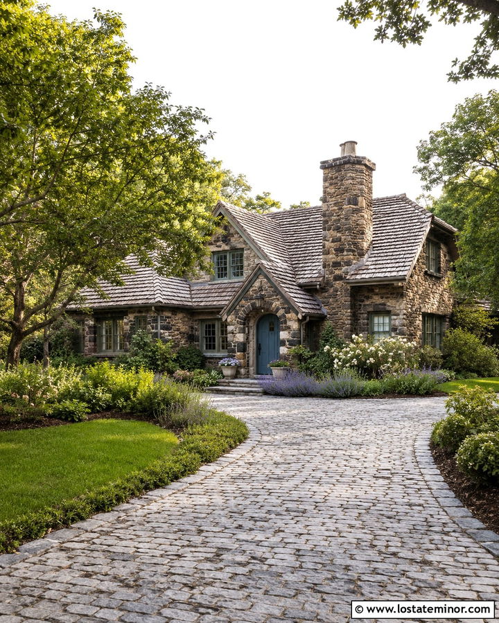 Stone Cottage With Cobblestone Driveway - 30 Stone House Design With Driveway Ideas