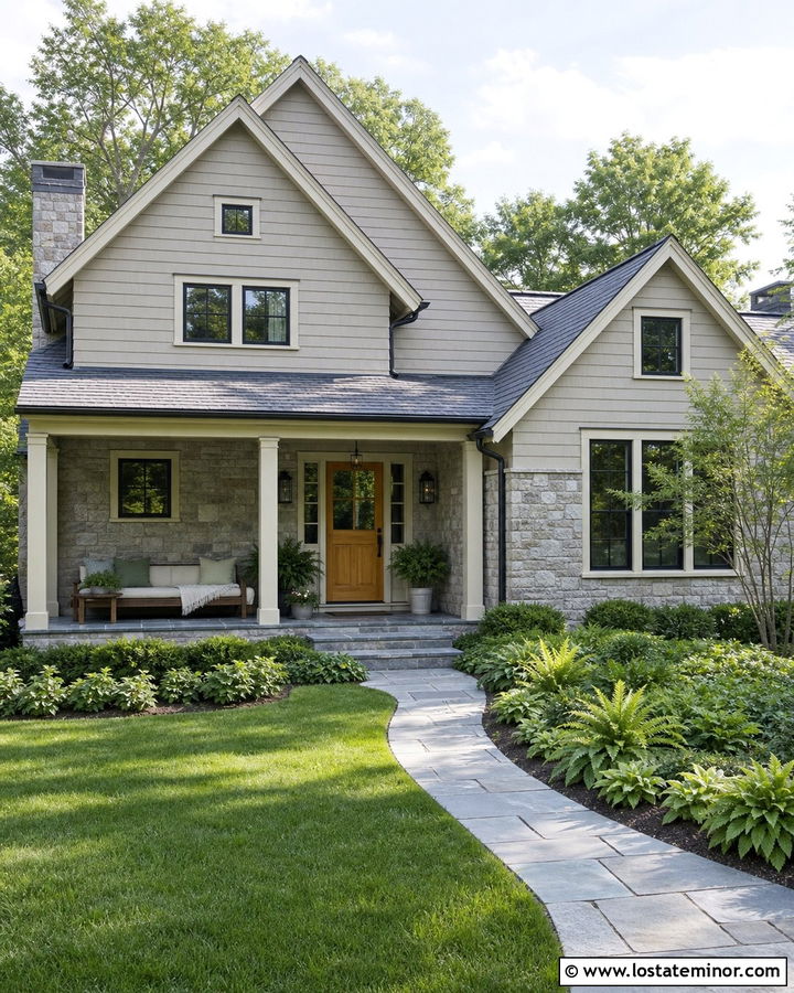 Stone Cottage With Covered Porch Daybed - 30 Stone House Design With Daybed Ideas
