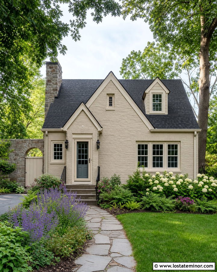 Stone Cottage With Cream Storm Door - 30 Stone House Design With Storm Door Ideas