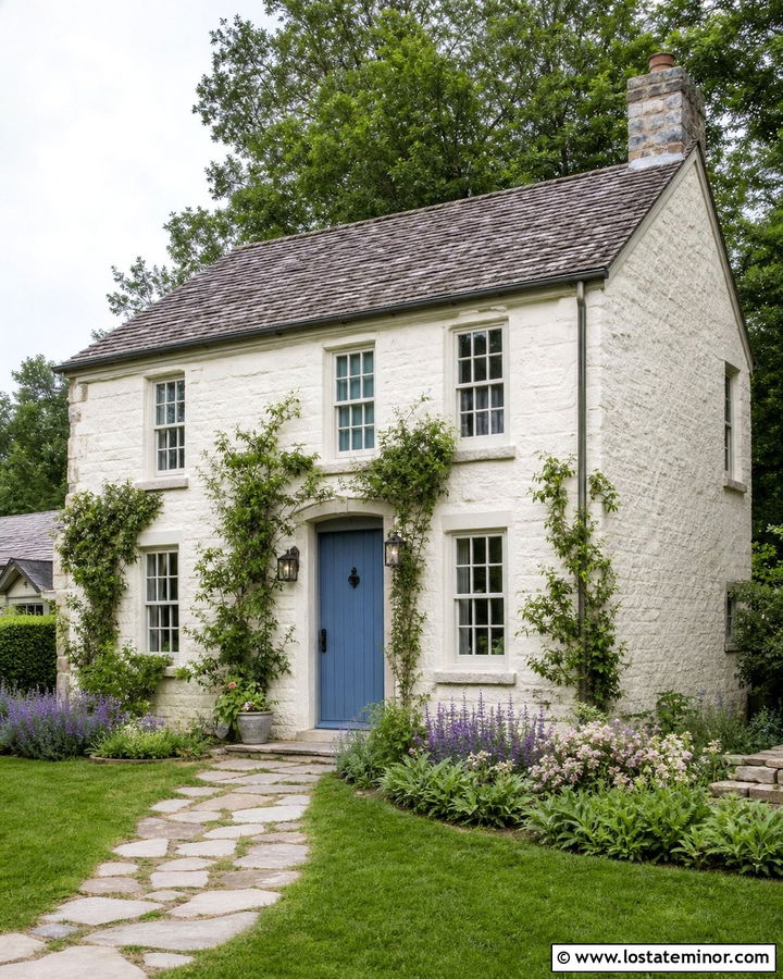 Stone Cottage With Dusty Blue Front Door - 30 Stone House Design With Front Door Ideas