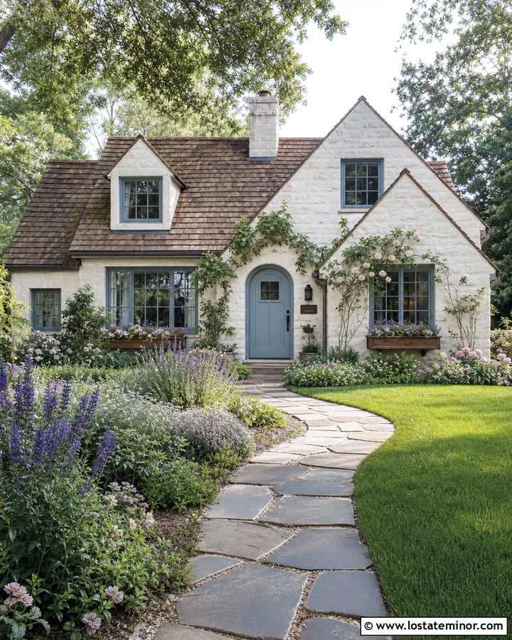 Stone Cottage With Garden Walkway - 30 Stone House Design With Walkway Ideas