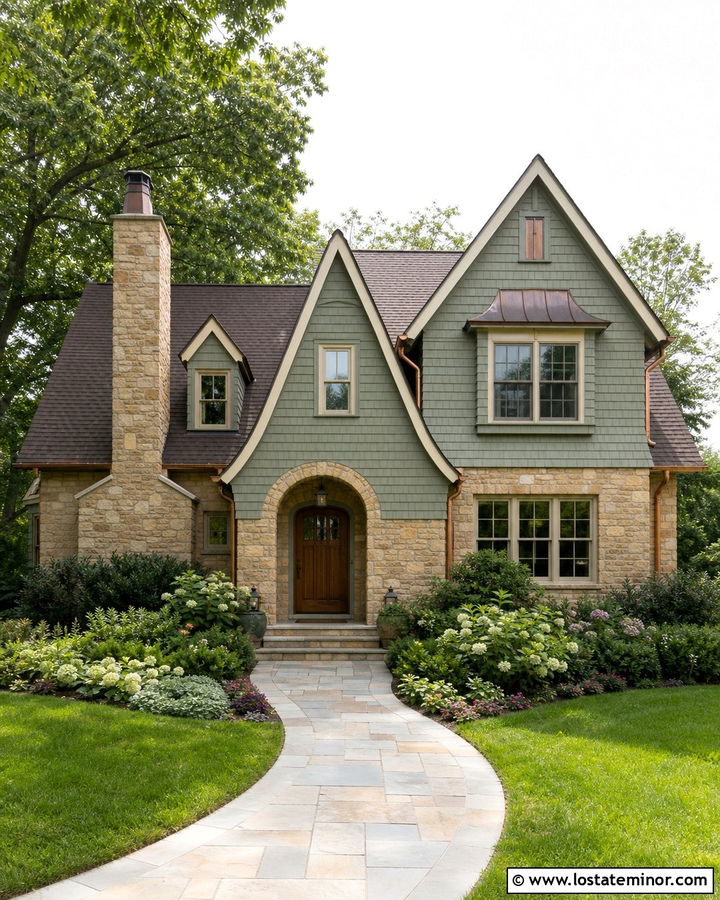 Stone Cottage With Green Shingles - 30 Stone House Design With Shingles Ideas