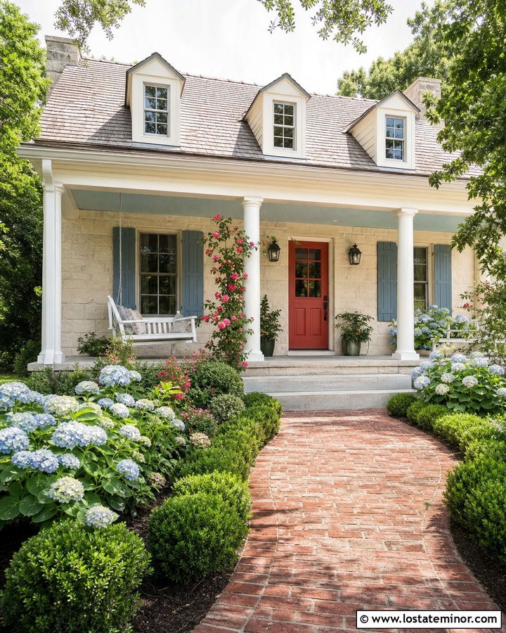 Stone Cottage With Haint Blue Porch Ceiling - 30 Stone House Design With Porch Ceiling Ideas