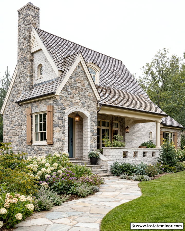 Stone Cottage With Whitewashed Brick Accents - 30 Stone House Design With Brick Accents Ideas