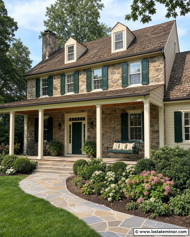 Stone Country House With Green Swing - 30 Stone House Design With Swing Ideas