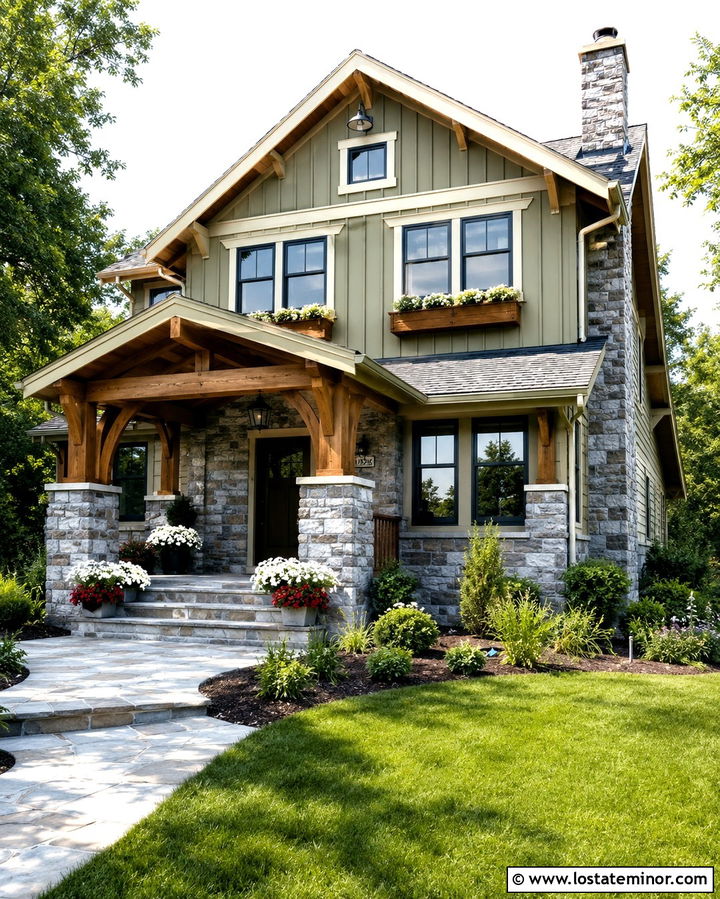 Stone Craftsman House With Bracketed Window Boxes - 30 Stone House Design With Window Boxes Ideas