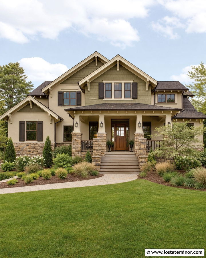 Stone Craftsman House With Bronze Shutters - 30 Stone House Design With Shutters Ideas