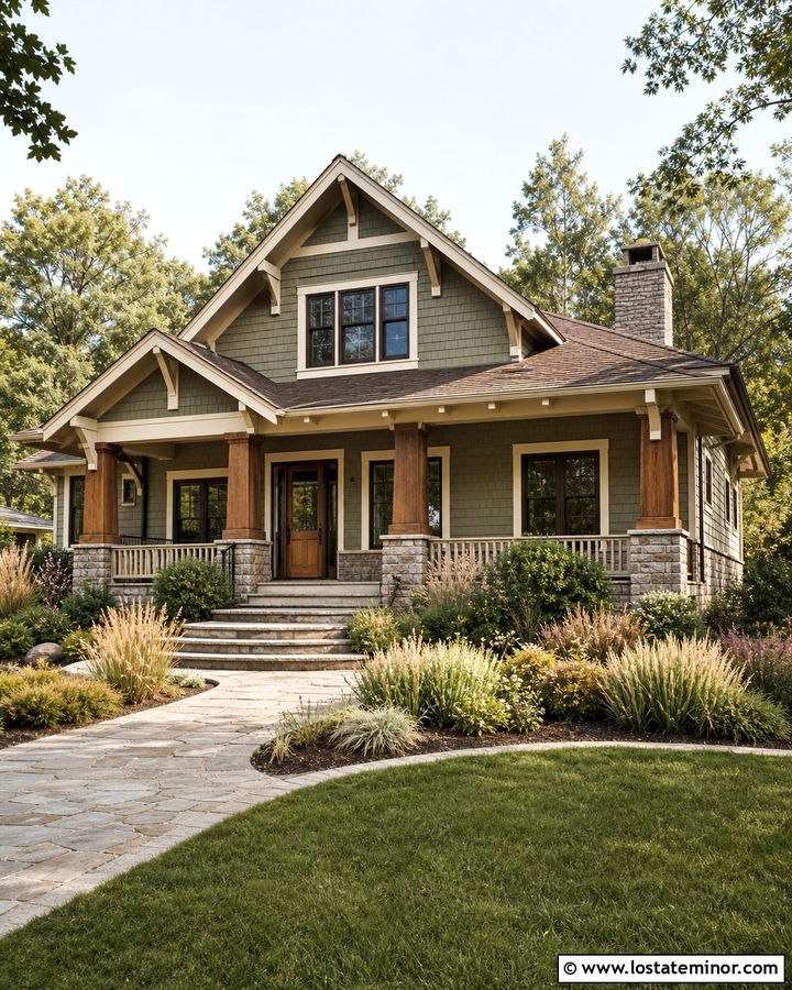Stone Craftsman House With Brown Storm Door - 30 Stone House Design With Storm Door Ideas