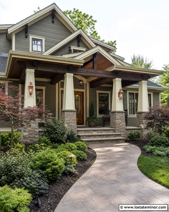 Stone Craftsman House With Exposed Porch Beams - 30 Stone House Design With Porch Ceiling Ideas