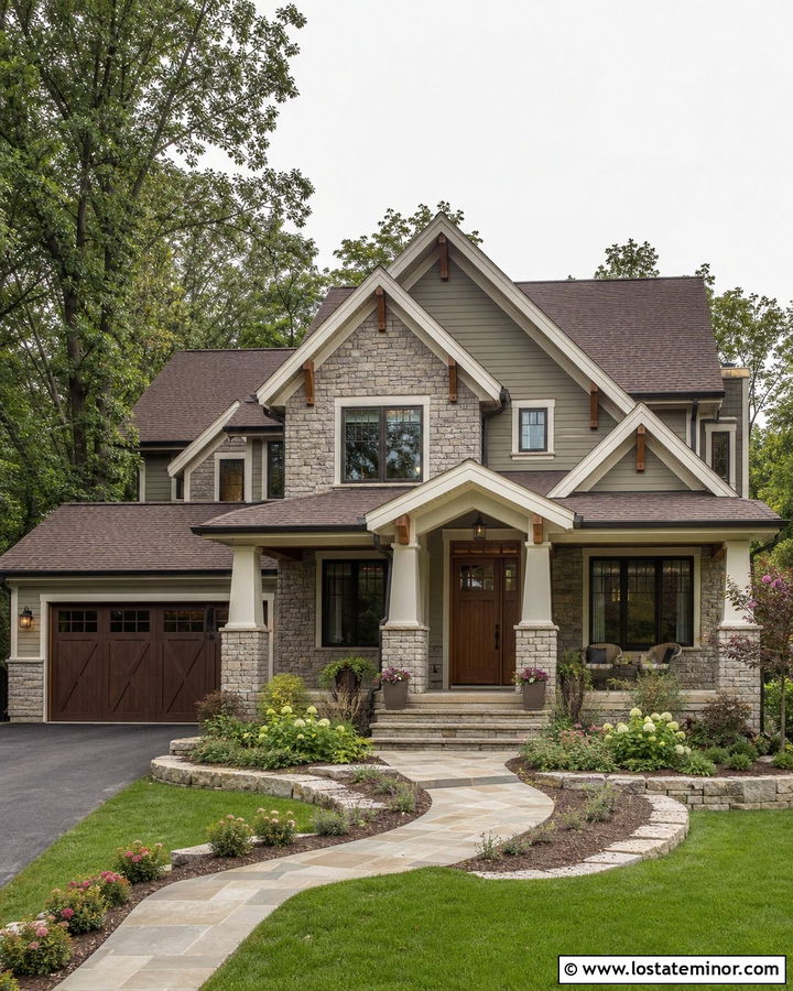 Stone Craftsman House With Gable Roof - 30 Stone House Design With Roof Ideas