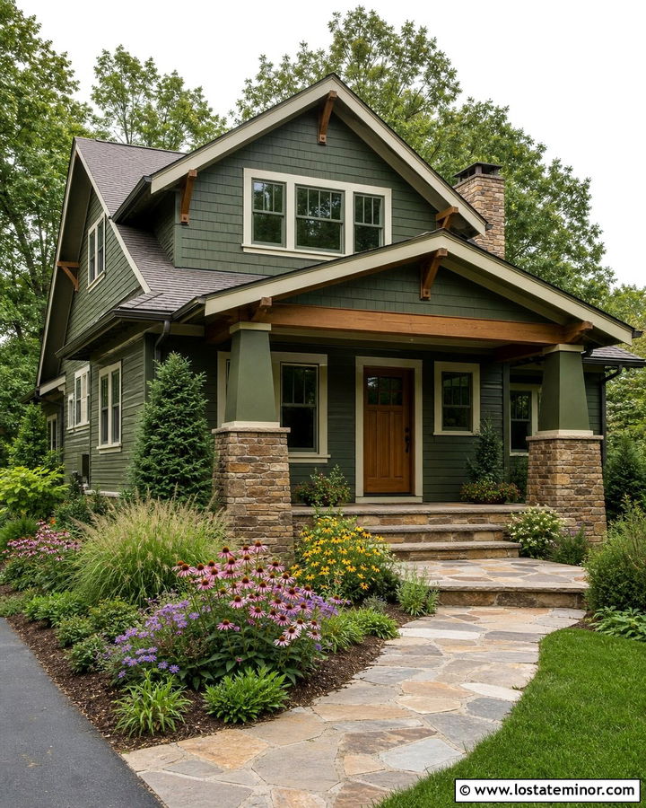 Stone Craftsman House With Native Plants - 30 Stone House Design With Landscaping Ideas