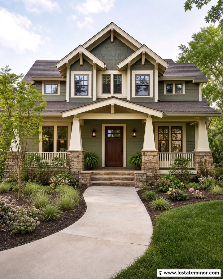 Stone Craftsman House With Painted Porch Columns - 30 Stone House Design With Porch Columns Ideas