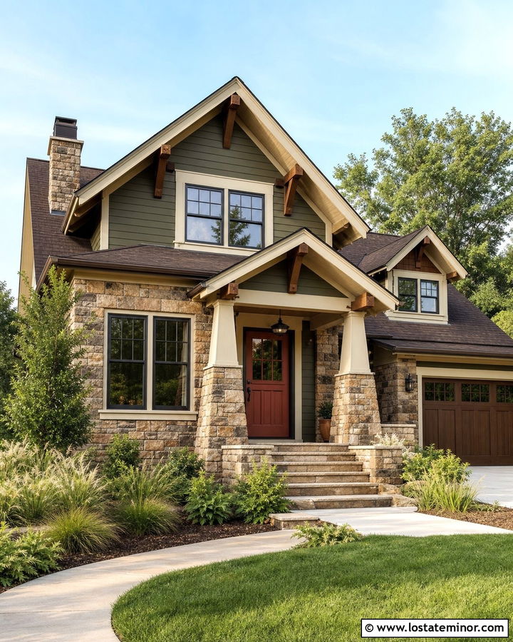 Stone Craftsman House With Red Dutch Door - 30 Stone House Design With Dutch Door Ideas