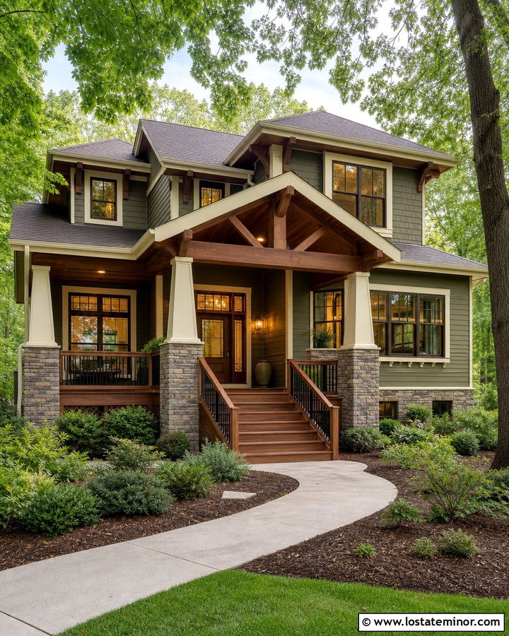 Stone Craftsman House With Timber Deck - 30 Stone House Design With Deck Ideas