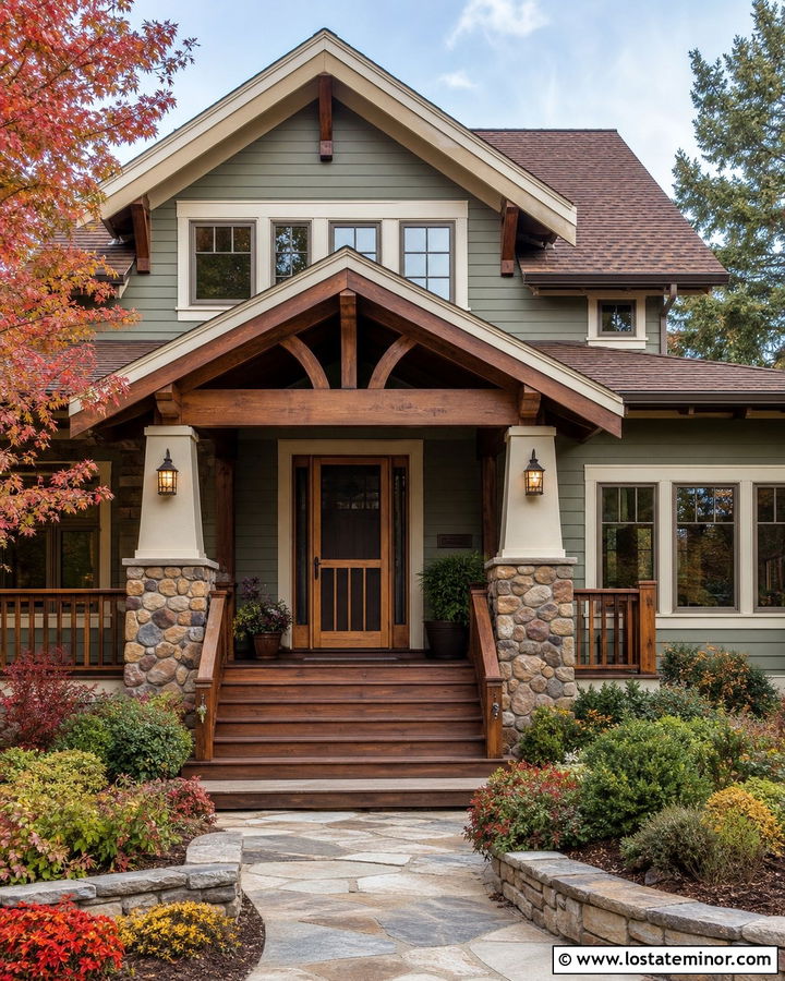 Stone Craftsman House With Wood Screen Door - 30 Stone House Design With Screen Door Ideas