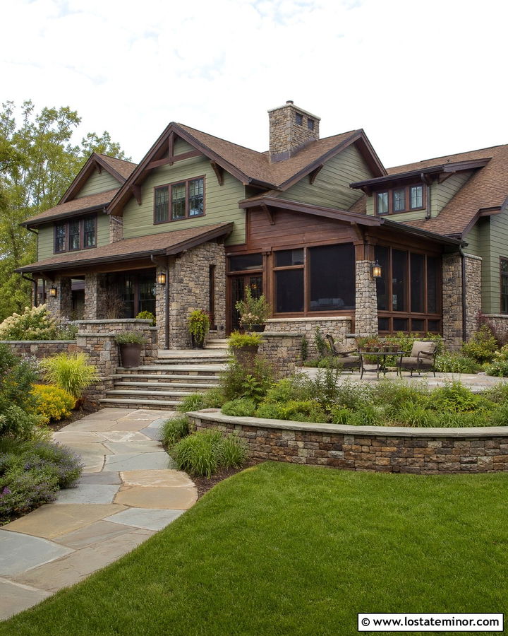 Stone Craftsman With Screened Sunroom - 30 Stone House Design With Sunroom Ideas