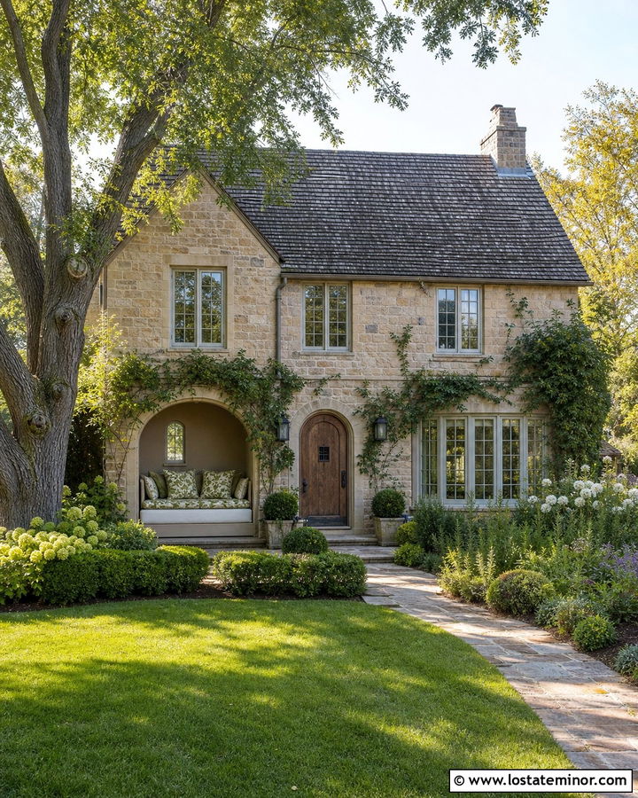 Stone English Cottage With Alcove Daybed - 30 Stone House Design With Daybed Ideas
