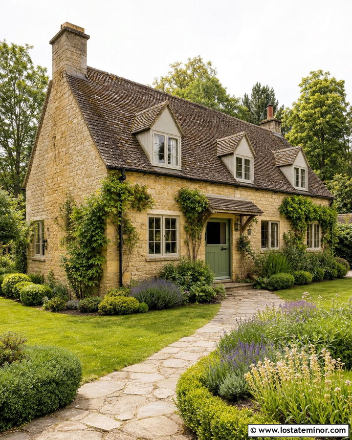 Stone English Cottage With Green Dutch Door - 30 Stone House Design With Dutch Door Ideas