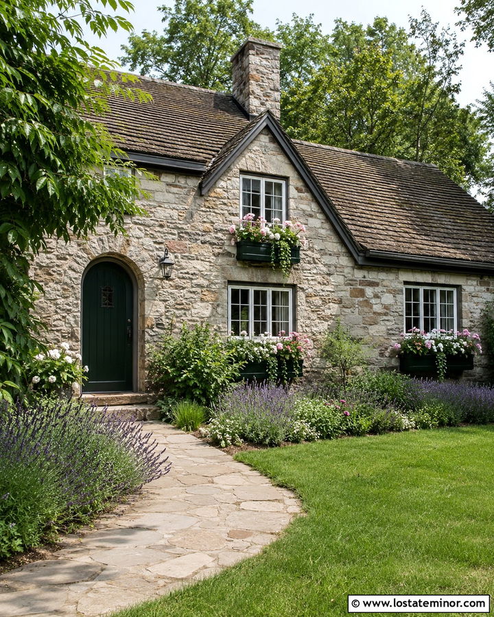 Stone English Cottage With Overflowing Window Boxes - 30 Stone House Design With Window Boxes Ideas