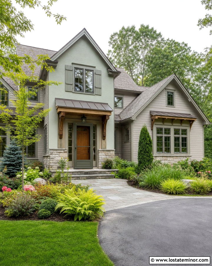 Stone Entry With Green Retractable Storm Door - 30 Stone House Design With Storm Door Ideas