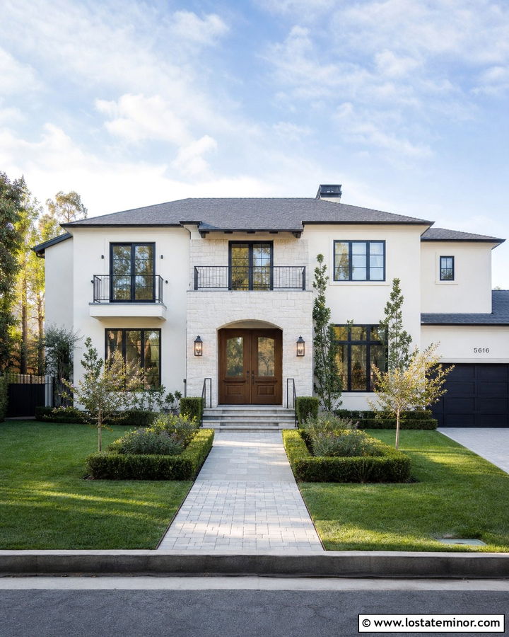 Stone Entry With Oversized Lanterns - 30 Stone House Design With Light Fixtures Ideas