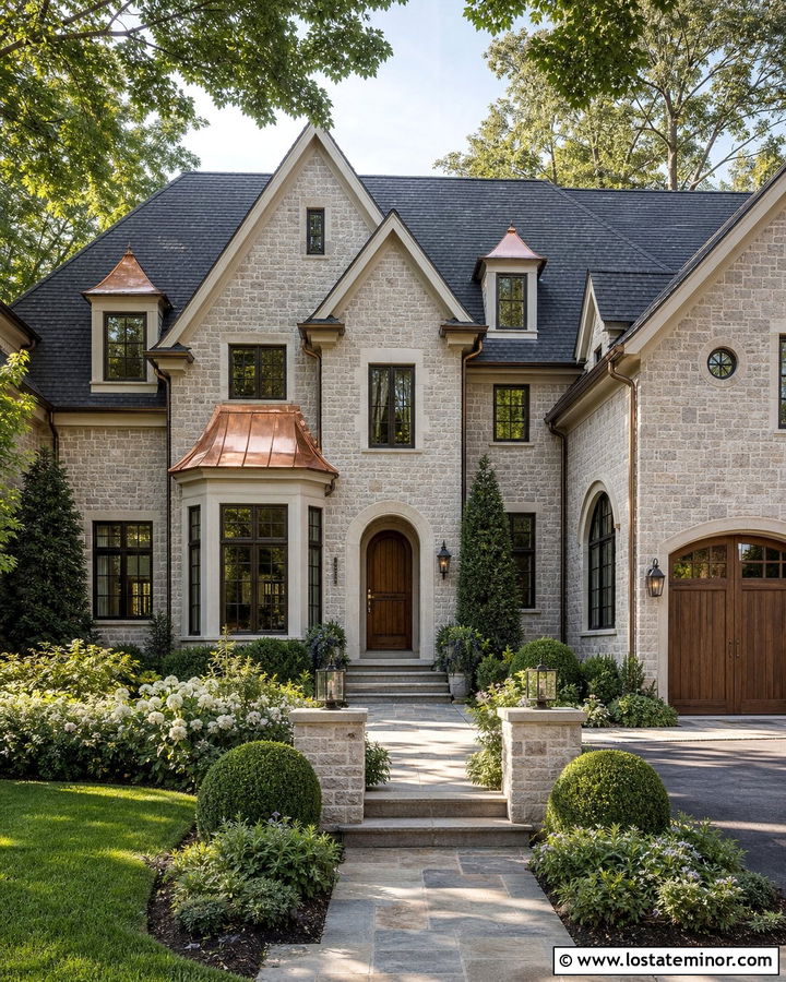 Stone European House With Copper Roof Accents - 30 Stone House Design With Roof Ideas