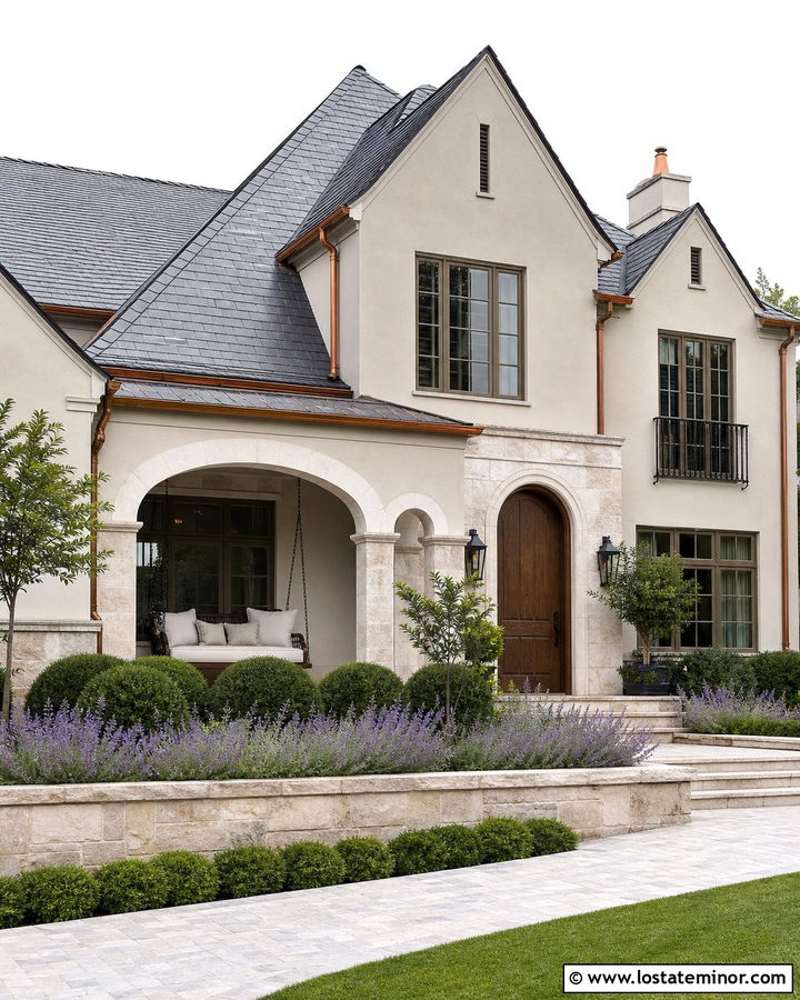Stone European House With Wrought Iron Swing - 30 Stone House Design With Swing Ideas