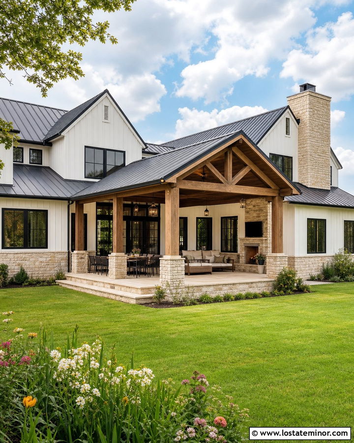 Stone Farmhouse With Covered Back Porch - 30 Stone House Design With Backyard Ideas
